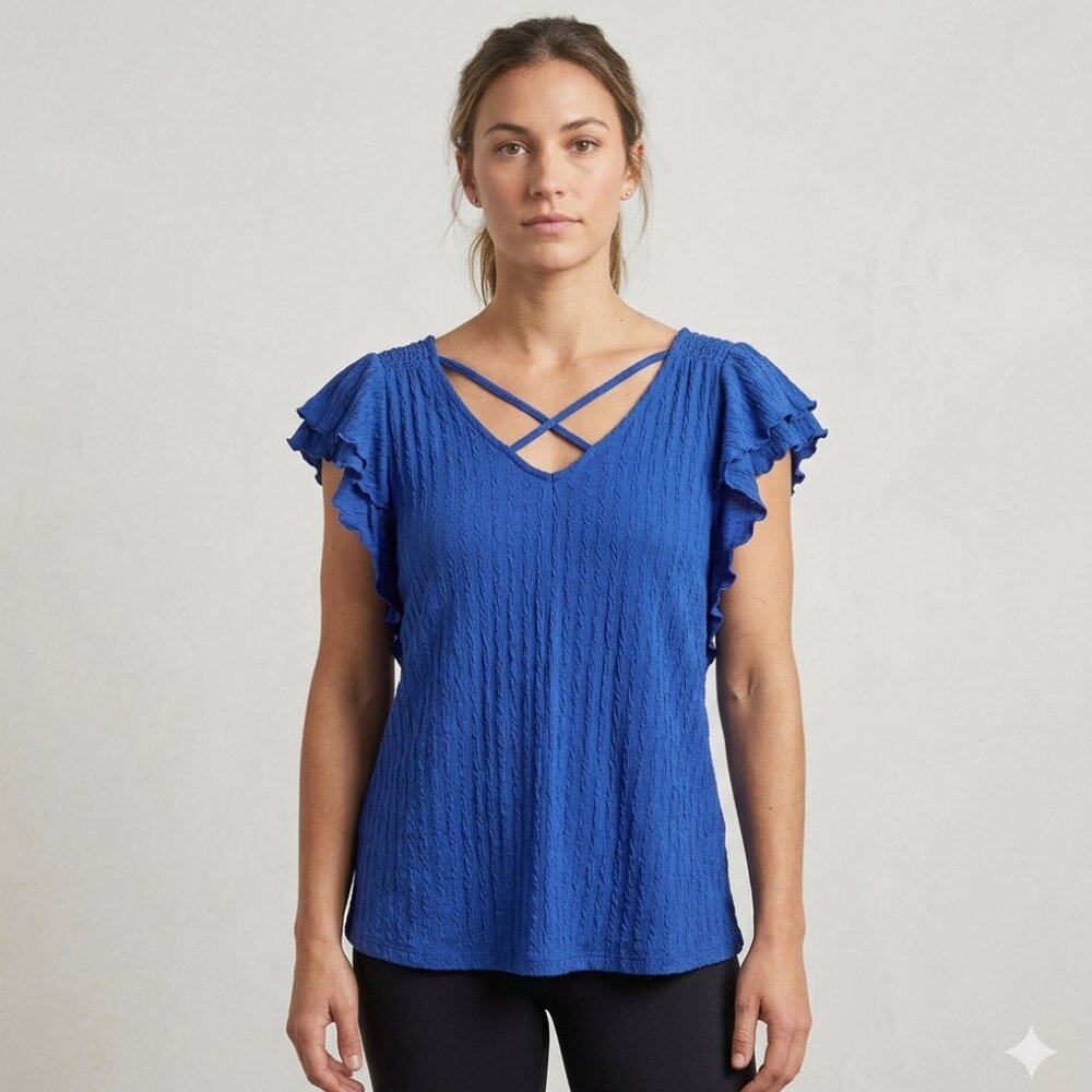 Maurices Women's Blue Ruffle Sleeve Top